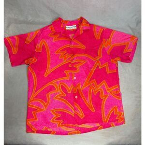 Vintage Alfred Shaheen Shirt Neon Pink Rare Size L/XL Tiki Hawaiian 1960s MCM